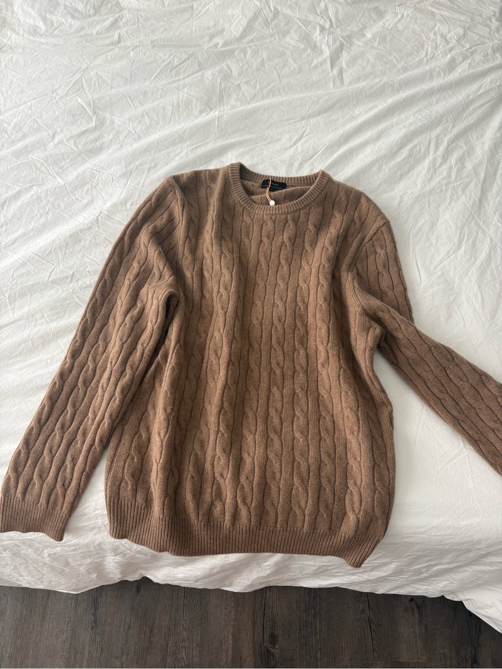 Classic Quince Cable Knit Crewneck Sweater - Brown